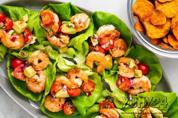 Basil Avocado Shrimp Salad Wraps Sweet Potato Chips Yumy24